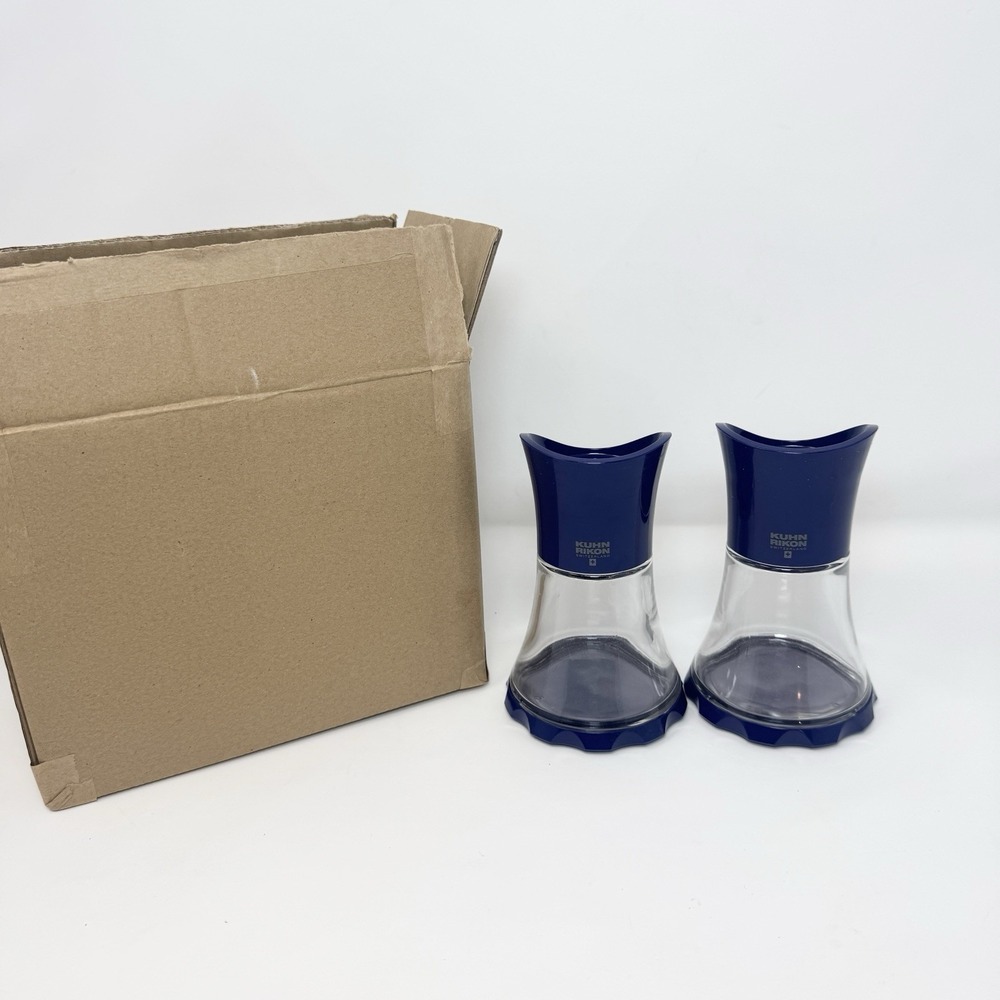 Kuhn Rikon Salt Pepper Grinder Vase Spice Mill Glass Set Of 2 Blue